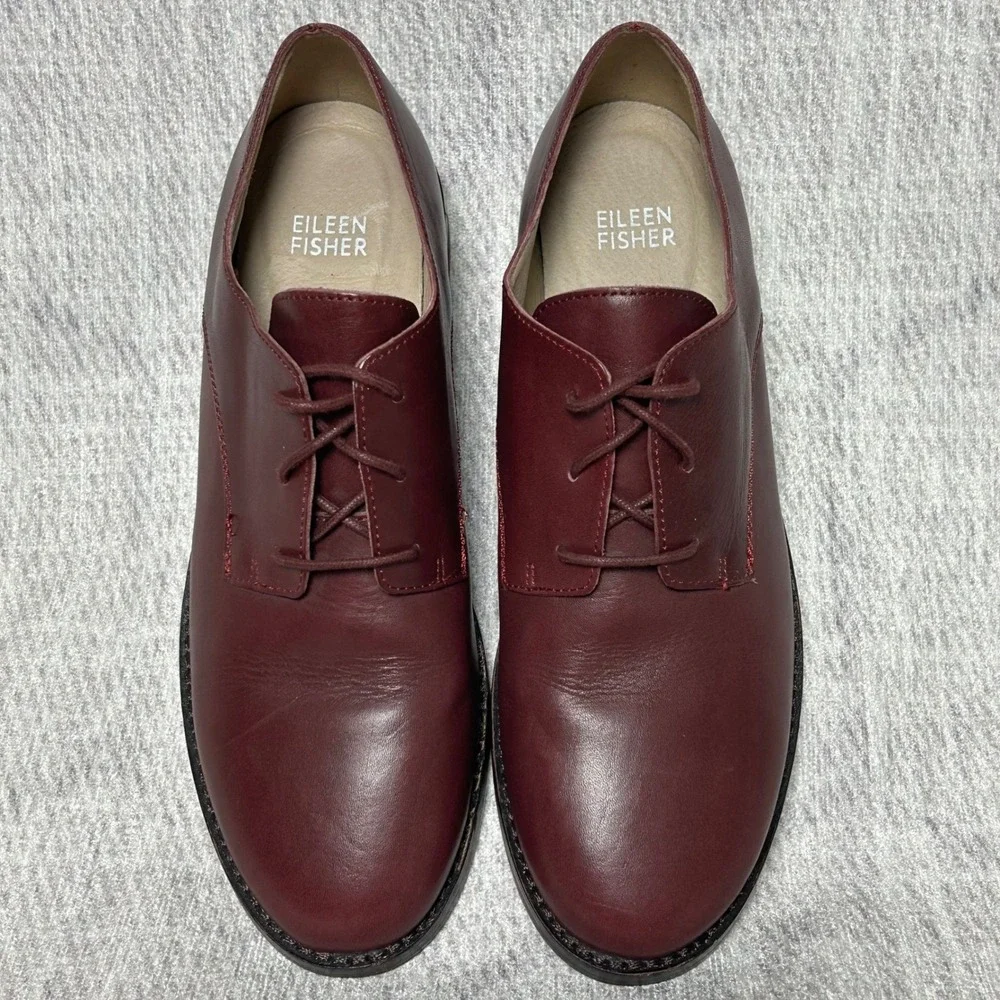 Eileen Fisher Milo‎ Leather Oxfords Maroon Burgundy Dress Shoes Classic Womens 7